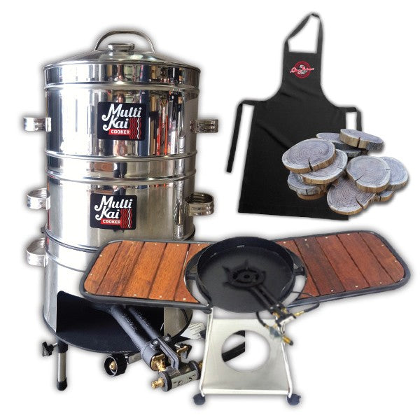 MultiKai 4 Basket Cooker with Trolley and Wooden Side Benches